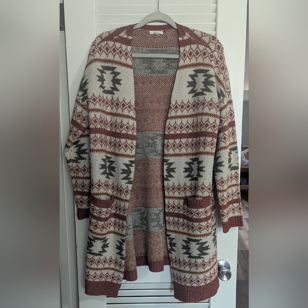 Maurices Aztec Patterned Open Front Sweater